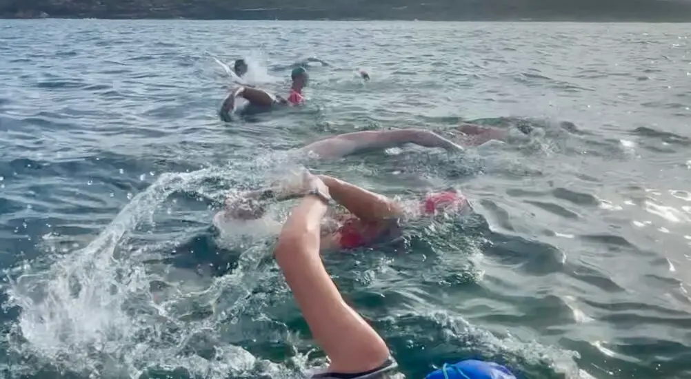 wimmer navigating waves during Swimly's Ocean Saltwater Squad session in Sydney.